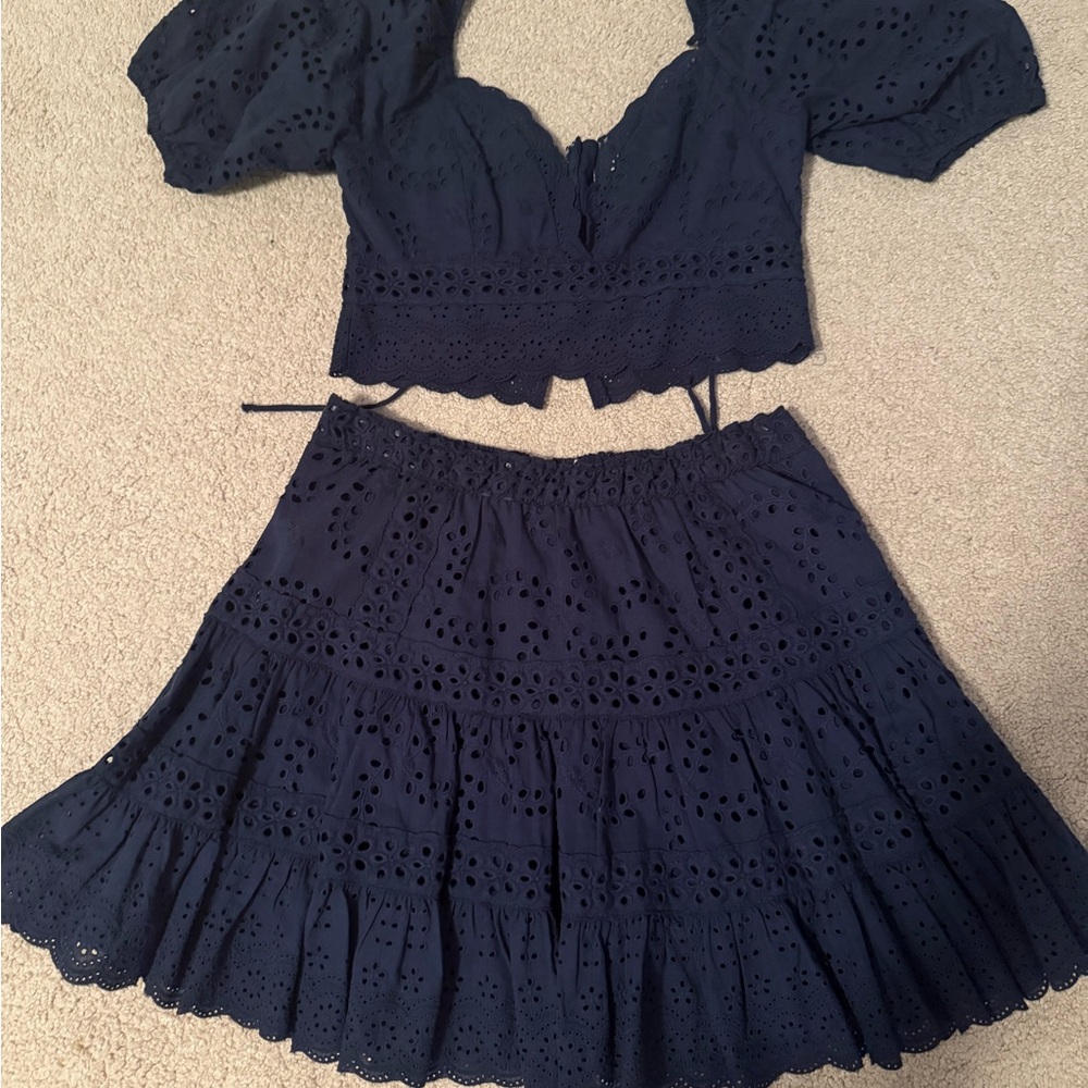 Altar'd State Blue Eyelet Skirt Set